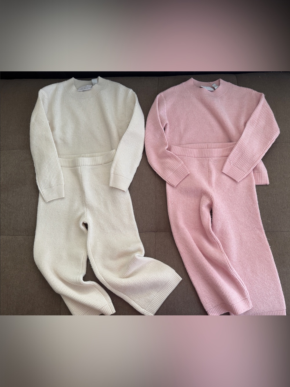 2 Sets - The Children's Place Pink & Cream Waffle Knit Crewneck Matching Set